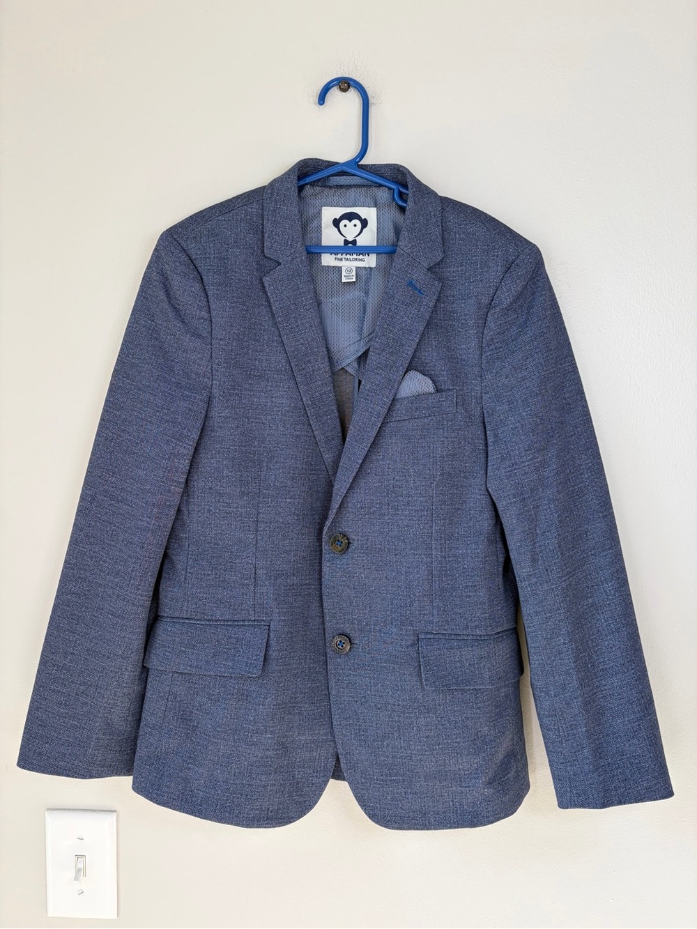 Appaman Boys Indigo Chambray Stretchy Mod Suit Blazer Jacket with Pocket Square